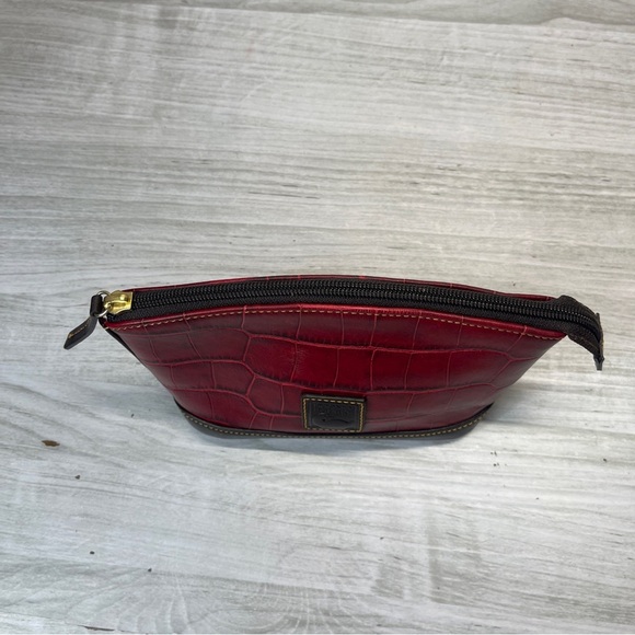 Dooney & Bourke Dark Red Brown Crocodile Embossed Small Cosmetic Catchall Pouch - Picture 5 of 14